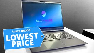 Alienware 16X Aurora shown on a stand