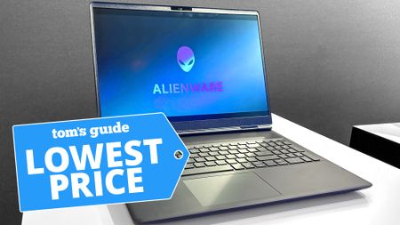 Alienware 16X Aurora shown on a stand