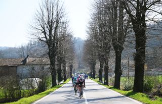 TURIN ITALY MARCH 19 Vegard Stake Laengen of Norway and UAE Team Emirates XRG leads the peloton during the 106th Milano Torino 2025 a 174km one day race from Rho to Torino Superga 670m on March 19 2025 in Turin Italy Photo by Dario BelingheriGetty Images