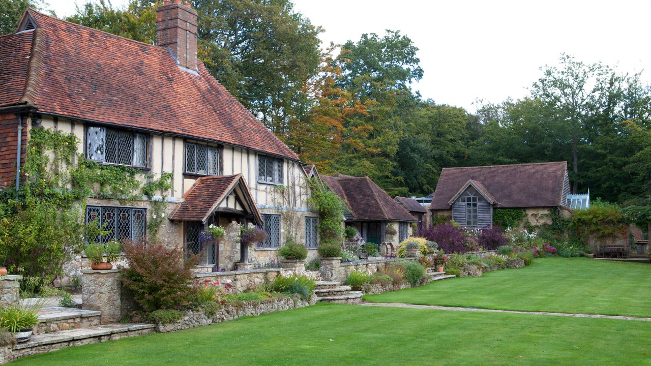 autumn garden of an old timbered farmhouse