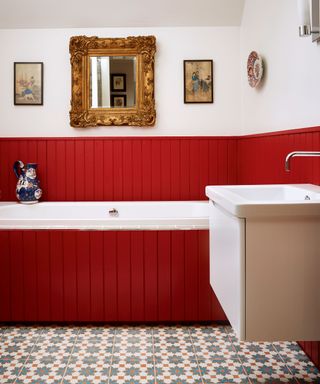 Guest bathroom with patterned floor tiles