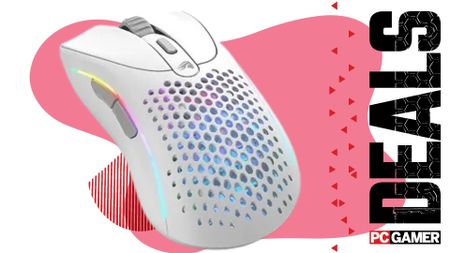 Glorious Gaming Model D 2 wireless gaming mouse on a pink deals background