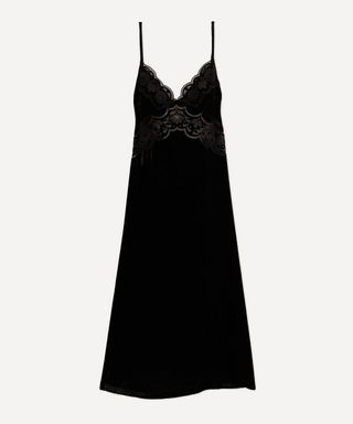 Black Richelieu Velvet Slip Dress