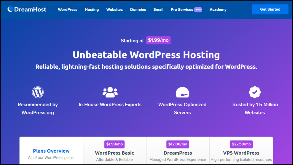 DreamHost WordPress hosting homepage