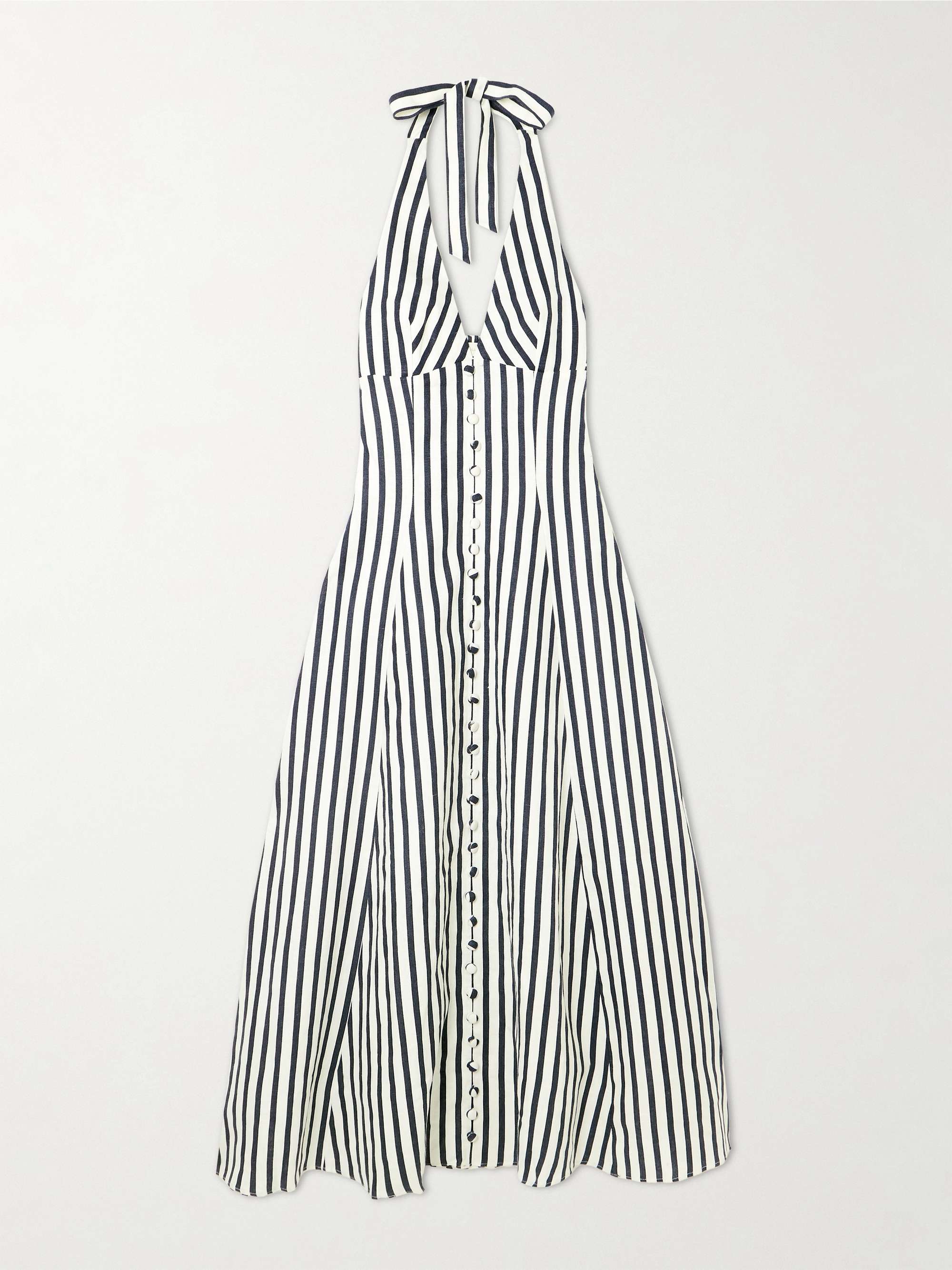 Marie Striped Linen Halterneck Midi Dress