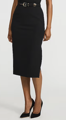 express, Super High Waisted Belted Midi Skirt in Studio Stretch Twill
