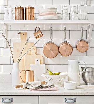 How to paint kitchen tiles with white metro tiles and open shelves