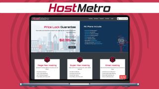 An image of the HostMetro home page on a laptop screen