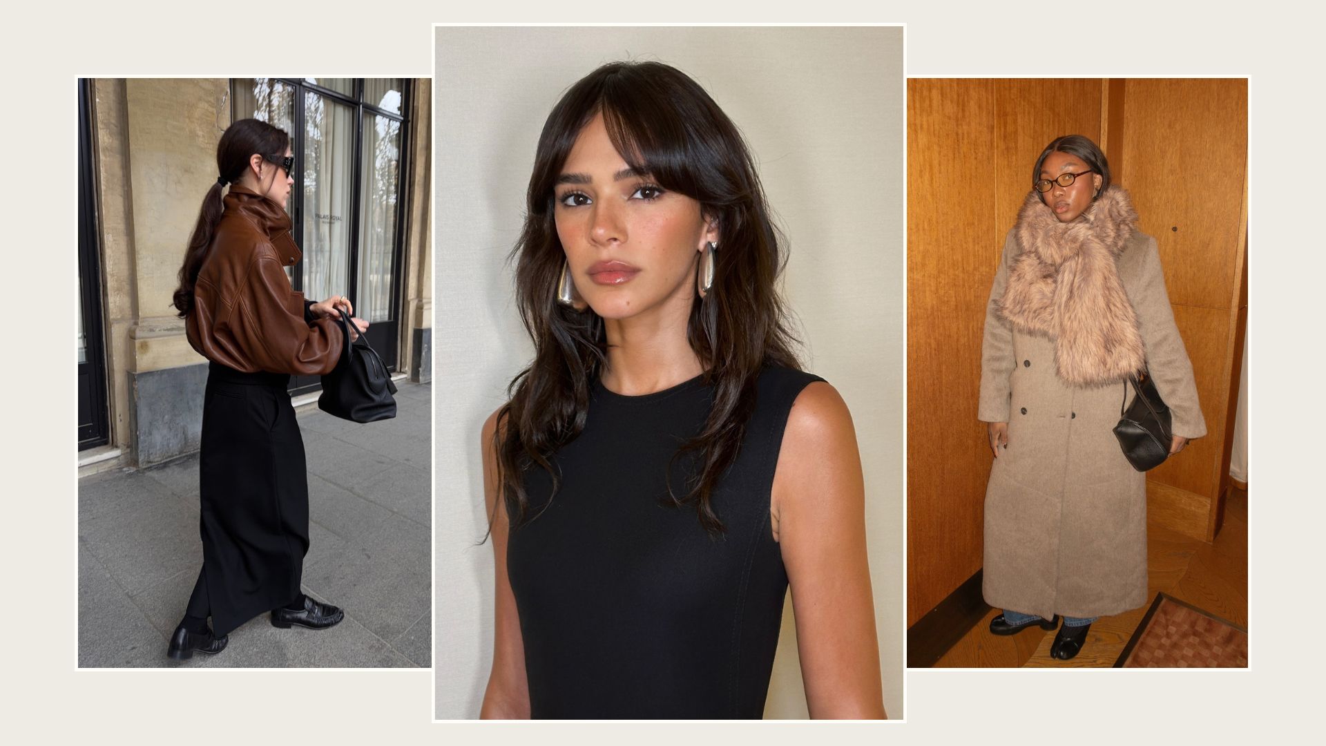 A collage of celebrities and influencers with frosted chestnut brown hair