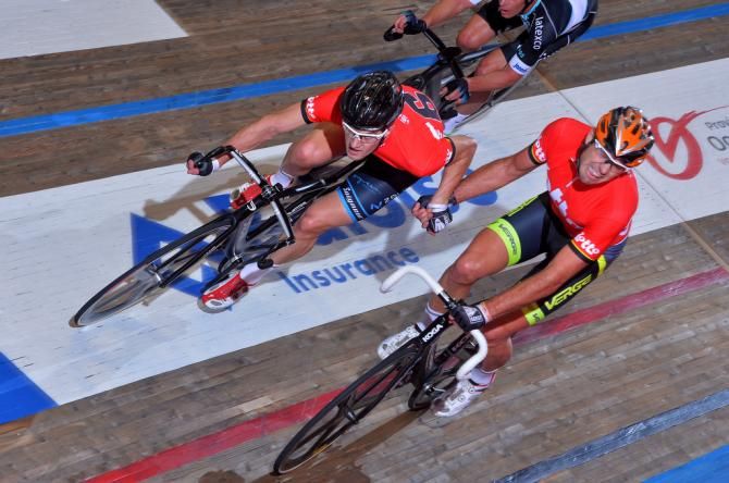 Alex Rasmussen gives it his all to slingshot teammate Marc Hester