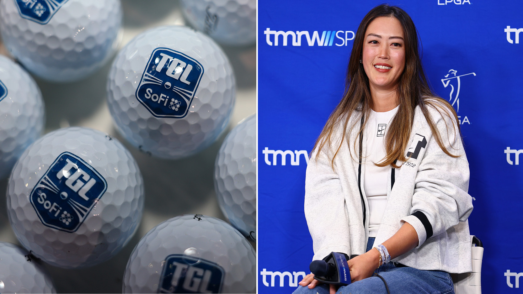 TGL branded golf balls and Michelle Wie West