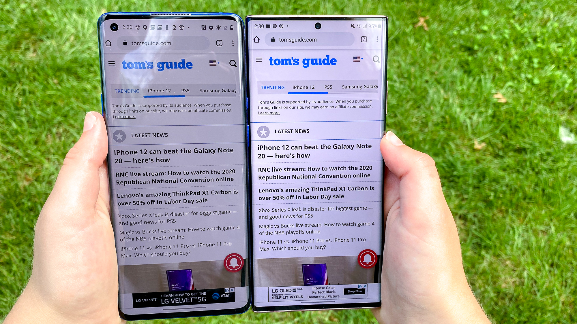 Samsung Galaxy Note 20 Ultra vs OnePlus 8 Pro screen