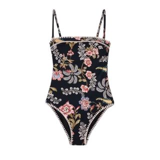 next black floral swimsuit