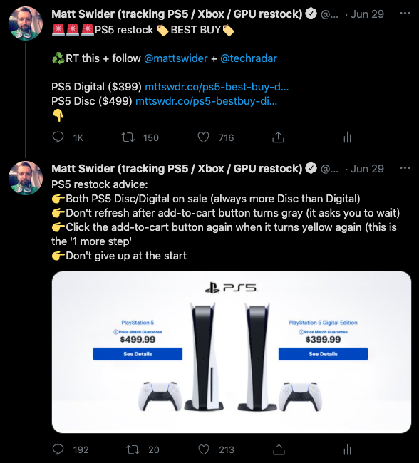 PS5 restock Best Buy Twitter alert with advice and two PS5 consoles