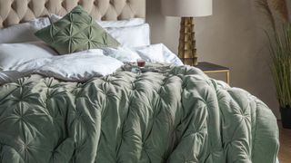 Sage green textured bedspread
