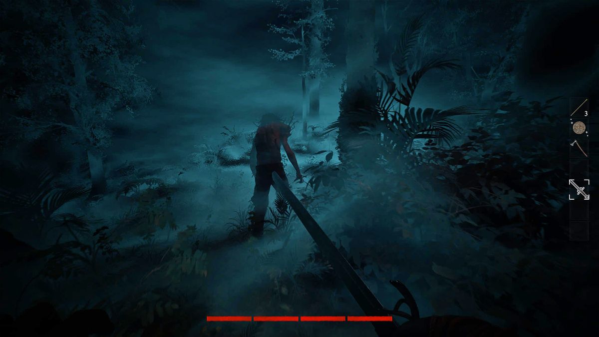 Screens from a horror game set in a dense jungle