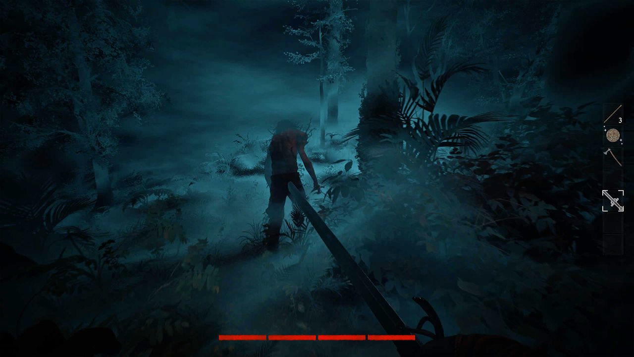 Screens from a horror game set in a dense jungle