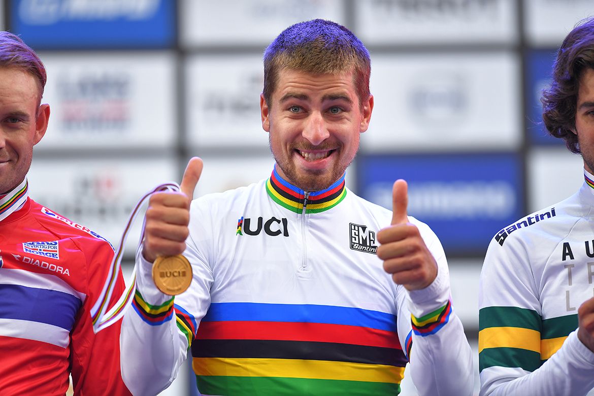 Peter Sagan with his third rainbow jersey