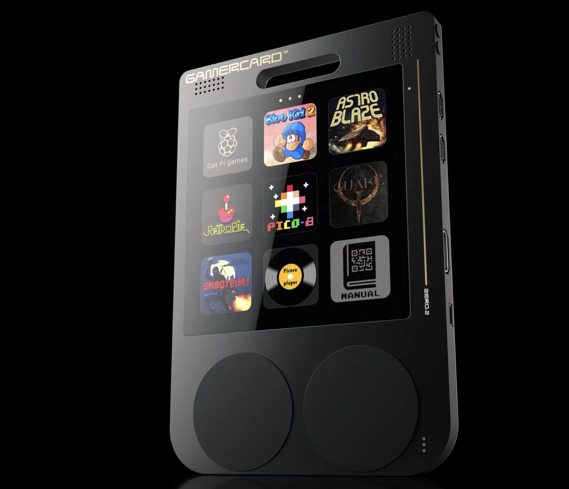 Sinclair GamerCard; a black handheld retro console