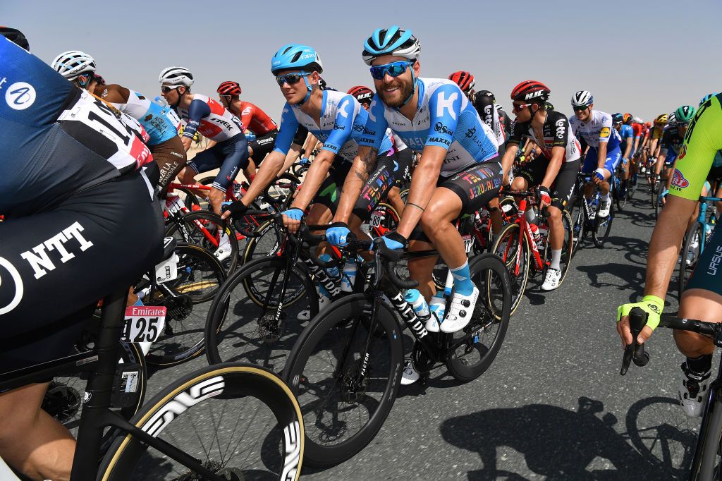 JEBEL HAFEET UNITED ARAB EMIRATES FEBRUARY 25 Alexander Cataford of Canada and Team Israel StartUp Nation Rick Zabel of Germany and Team Israel StartUp Nation Peloton during the 6th UAE Tour 2020 Stage 3 a 184km stage from Al Qudra Cycle Track to Jebel Hafeet 1032m UCIWT UAETour on February 25 2020 in Jebel Hafeet United Arab Emirates Photo by Justin SetterfieldGetty Images