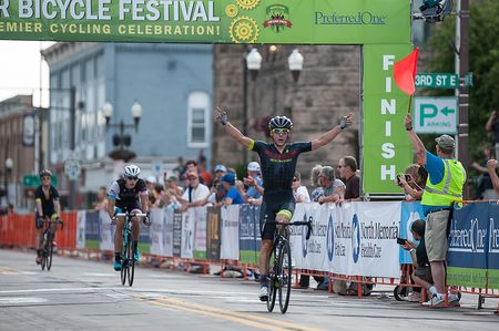 Joe Schmaltz (Hincapie Racing Team) celebrates his win of the stage 5 Menomonie Road race