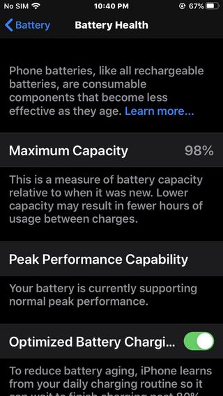 iPhone 8 Battery Health Settings