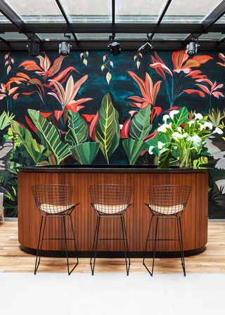 Tropical bar design with bar stools