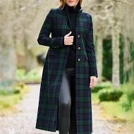 Ladies Single Breasted Full Length Tartan Coat