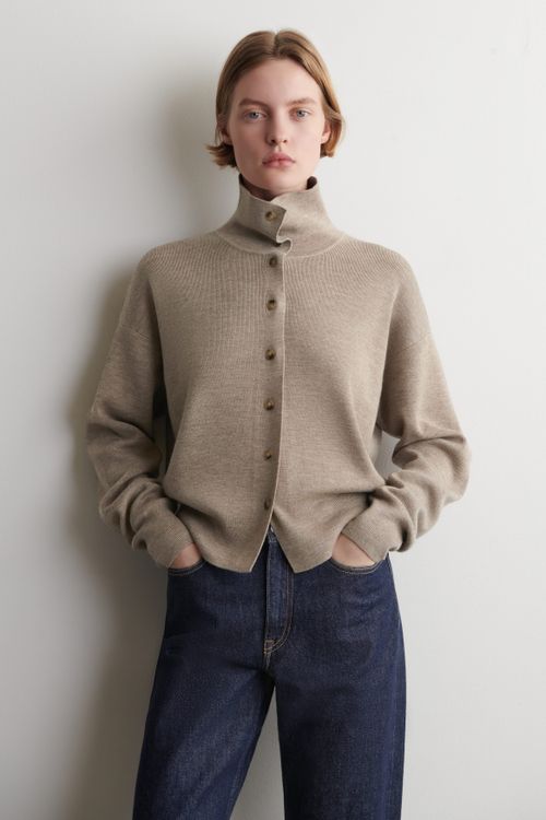 Merino Wool Funnel-Neck Cardigan
