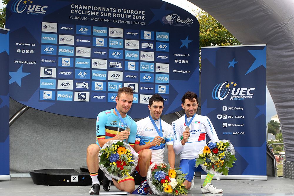 EUC time trial podium: Campenaerts, Castroviejo and Moser