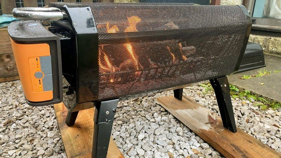 BioLite FirePit+ lit and being tested in writer&#039;s outside space