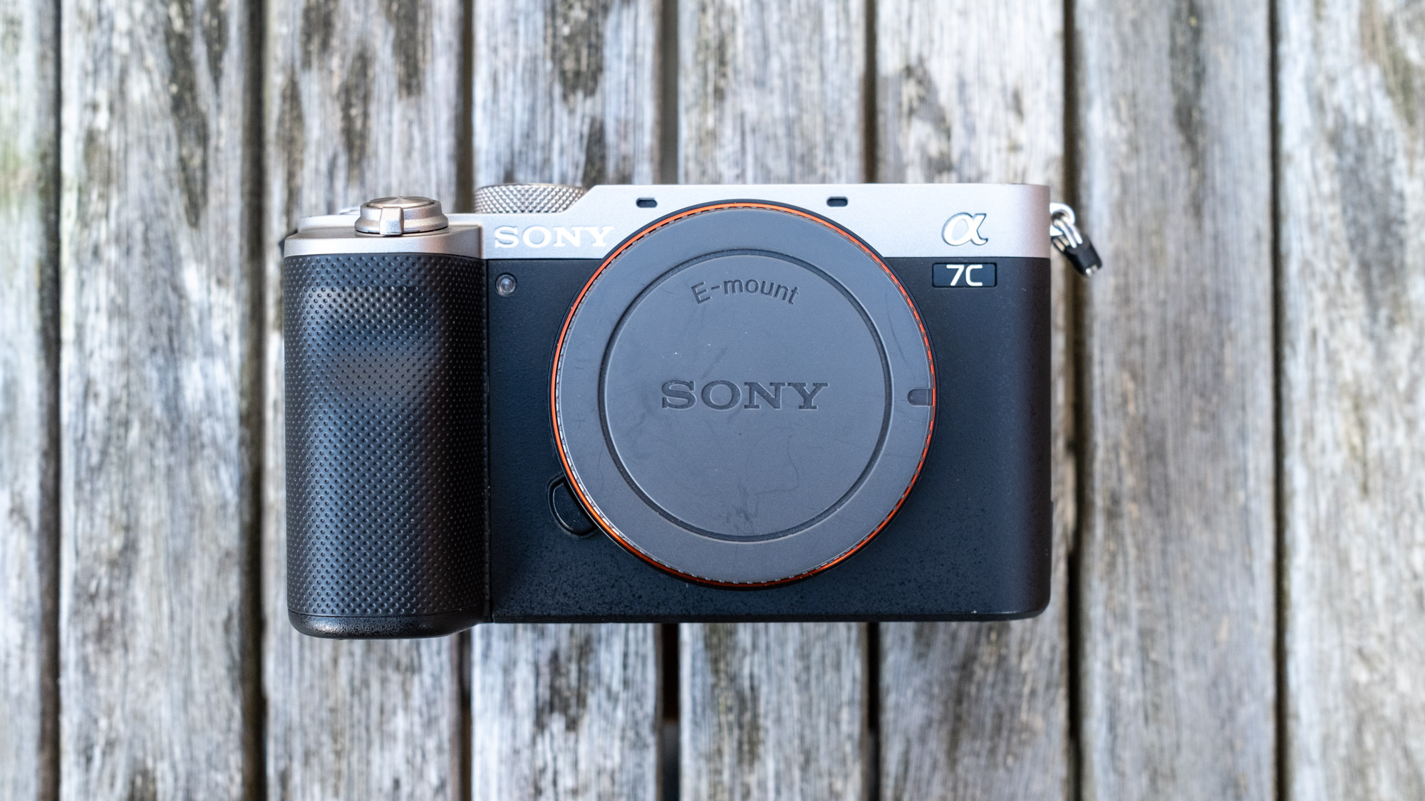Sony A7C on top of a wooden table