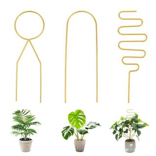 Plutput 3pcs Metal Trellis for Potted Plants Indoor Pot, Mini Gold Trellis Plant Support Stake for Climbing Plants Flower