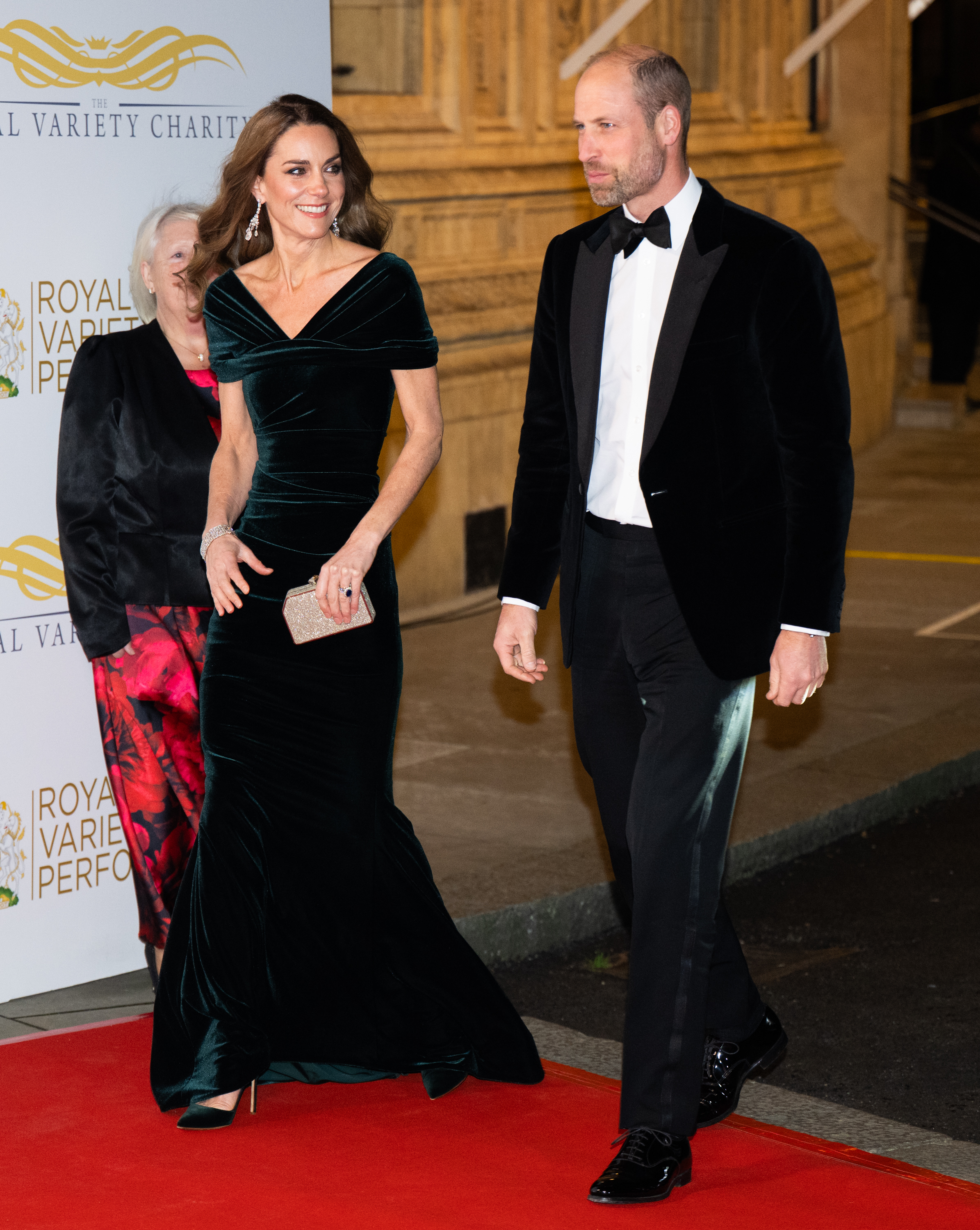 Kate Middleton wears a green velvet dress on the red carpet in November 2025