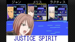 A woman yells in the foreground of a JRPG character menu