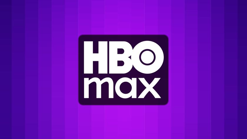 HBO Max logo on a purple stripes background