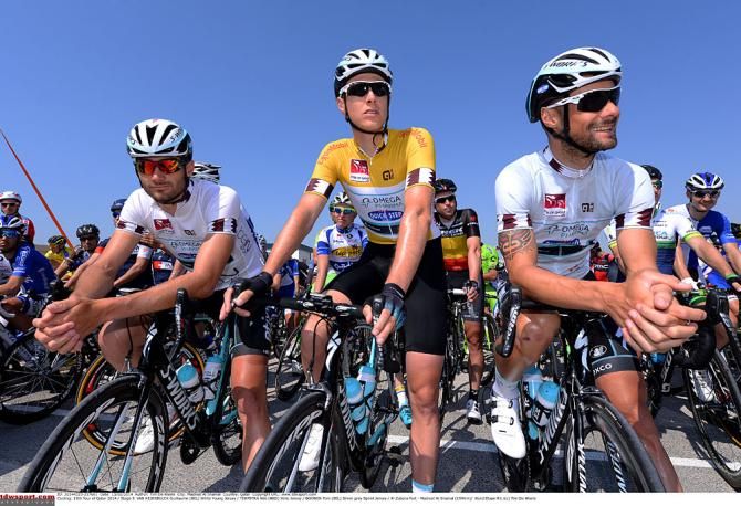The leaders at the start: Guillaume Van Keirsbulck, Niki Terpstra, Tom Boonen
