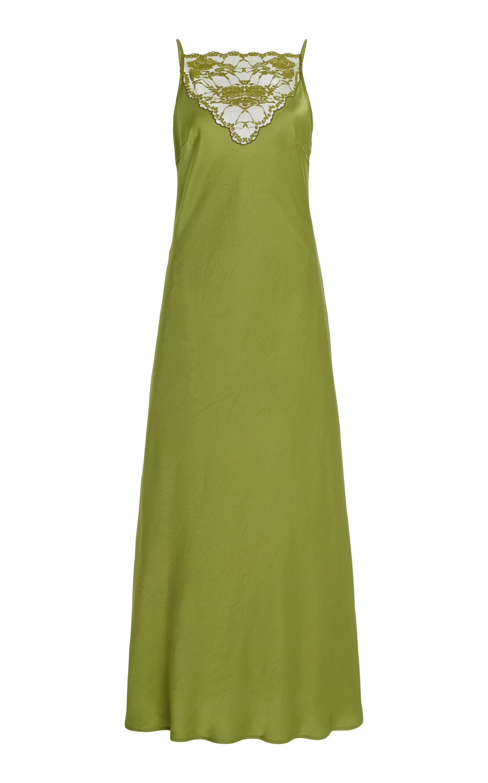 Libbie Lace-Trimmed Satin Midi Dress