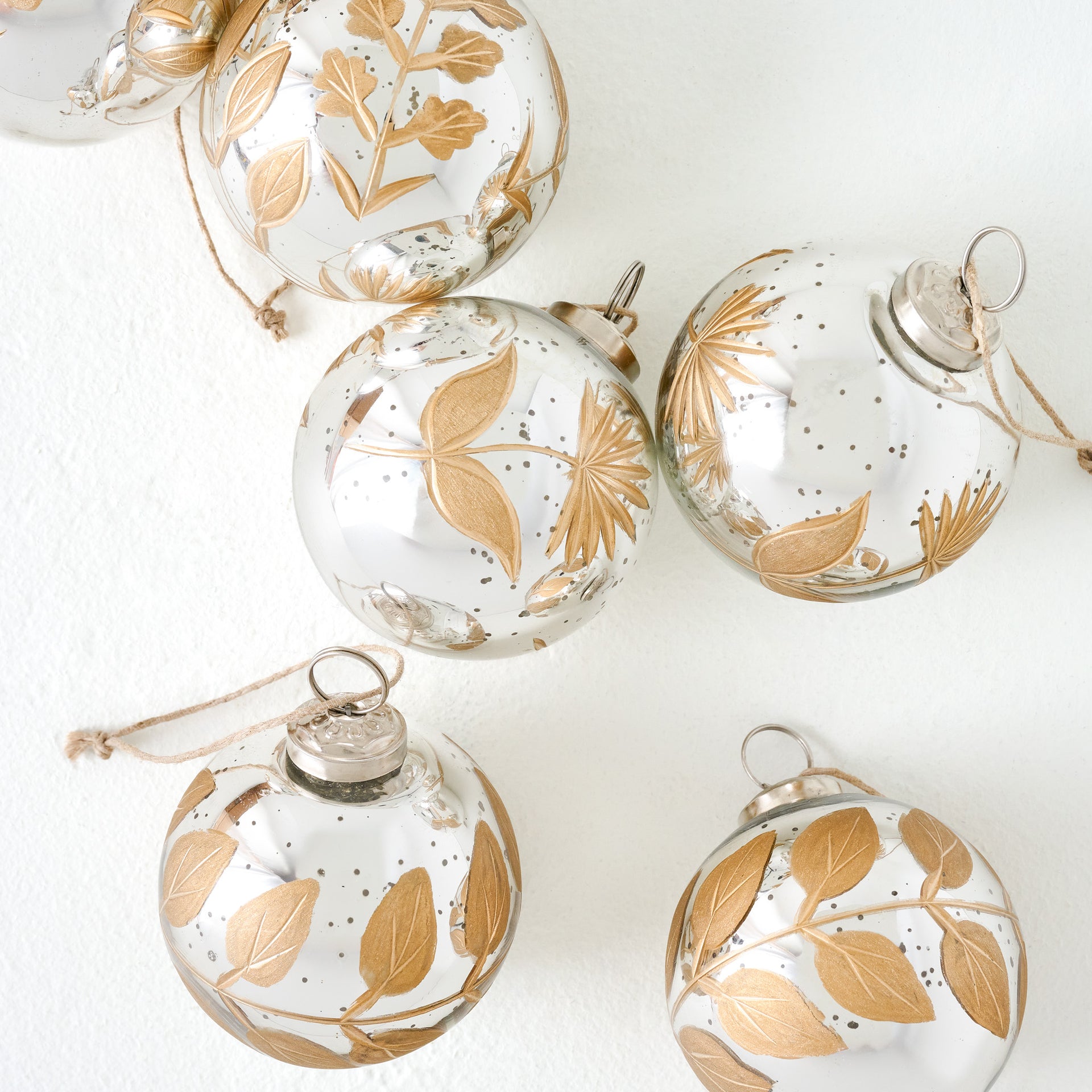 Mercury Glass and Gold Botanical Ornament Set of Six - Small