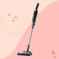 Lakeland lightweight 2-in-1 cordless vacuum cleaner on a pink background