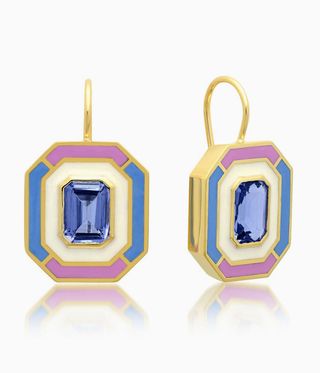 Topaz earrings with pink and blue graphic lines