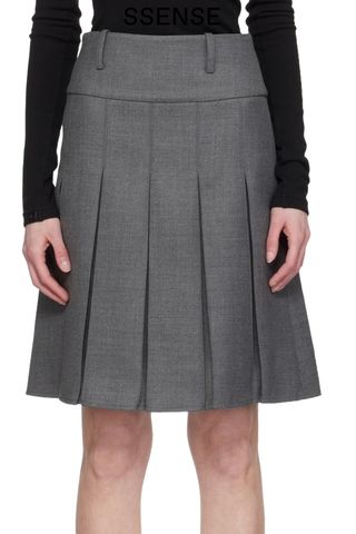 Gray Pleated Midi Skirt