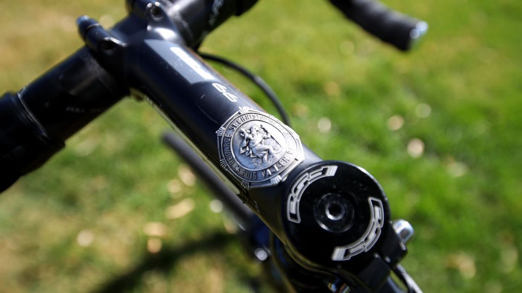A close look at one of Hermans' lucky charms, affixed atop his stem
