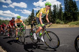 Joe Dombrowski in yellow during the final stage of the 2015 Tour of Utah