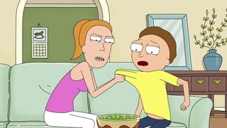Morty and Summer fighting in Rick and Morty, which returns for season 5 episode 10 in September 2021.