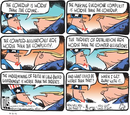 Political cartoon U.S. Trump Russia investigation impeachment lies