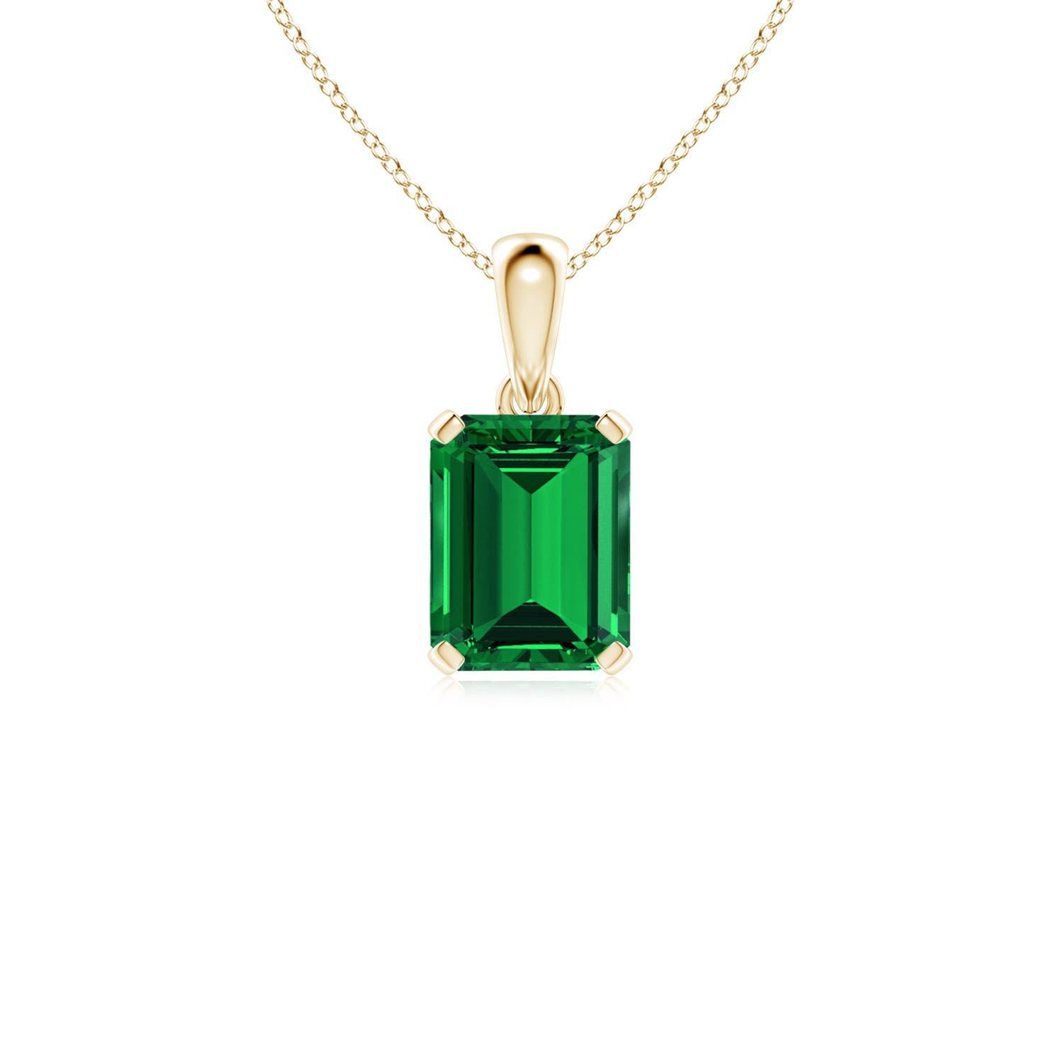 Prong-Set Emerald-Cut Lab-Grown Emerald Solitaire Pendant