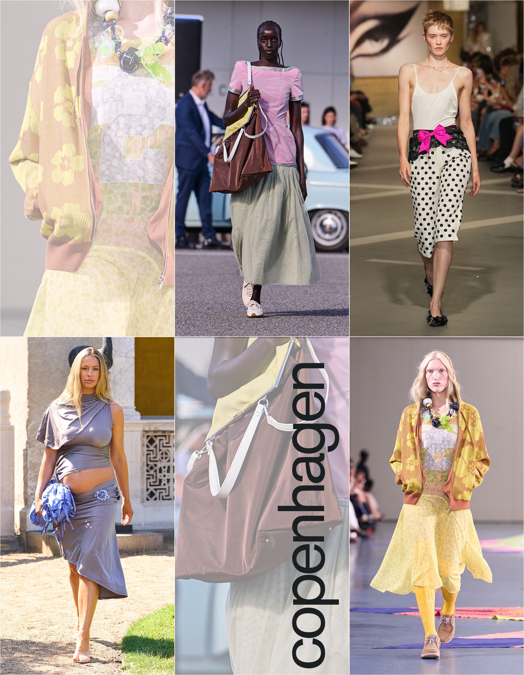 Collage of Copenhagen Fashion Week spring/summer 2027 runway models.