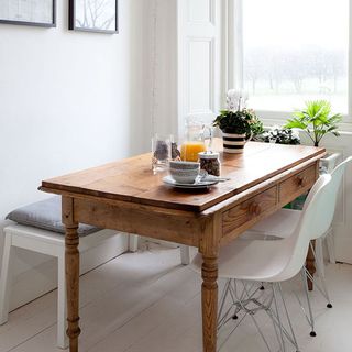 Dining space with wooden table and bench