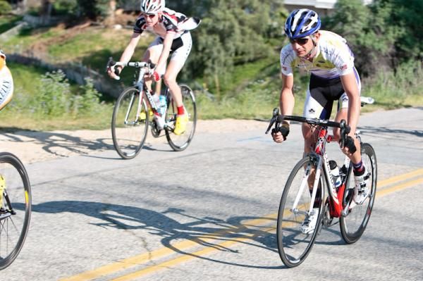 Things get a little spread apart in the break as they hit another climb.